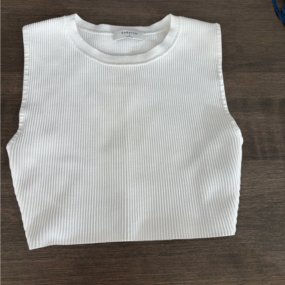 Babaton Ivory Ribbed Crop Top